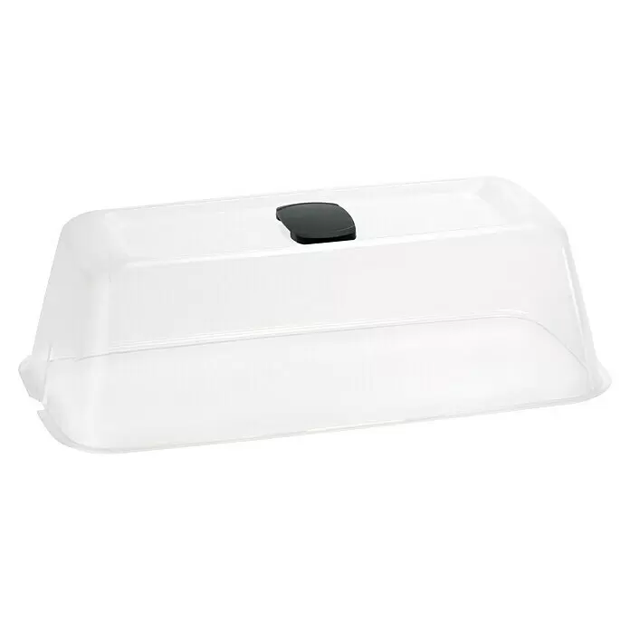Romberg BoQube Anzuchthaube M - L x B x H: 37 x 19 x 12 cm, Anthrazit - Transparente rechteckige Kunststoff-Abdeckhaube mit schwarzem Griff.