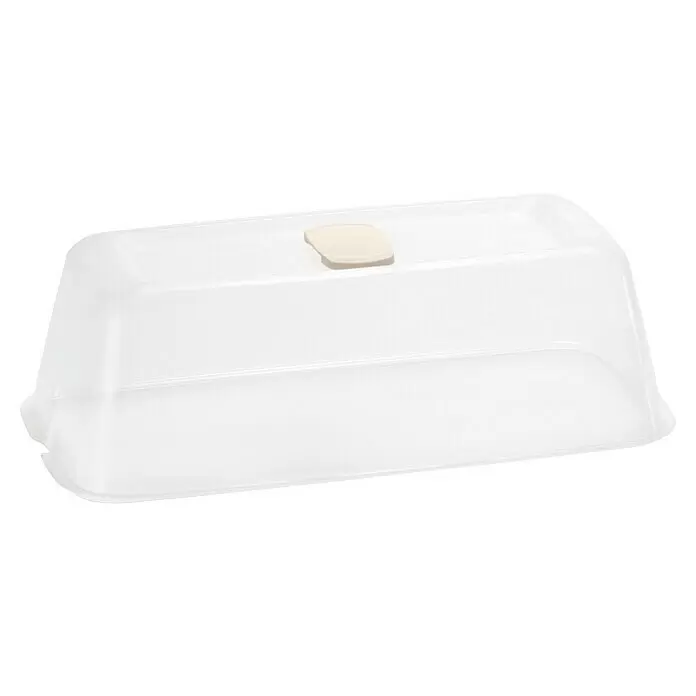 Romberg BoQube Anzuchthaube M - L x B x H: 37 x 19 x 12 cm, Creme - Transparente, rechteckige Kunststoff-Abdeckhaube mit beigem Griff.