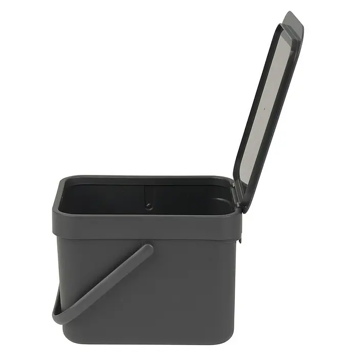Brabantia Cubo de basura empotrado Sort & Go - 6 l, Gris, Plástico - Cubo de compostaje cuadrado gris con asa y tapa abierta, perfecto para la encimera de la cocina.