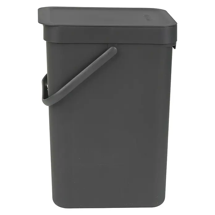 Brabantia Cubo de basura empotrado Sort & Go - 12 l, Gris, Plástico - Un cubo de compostaje gris con tapa y asa, ideal para recoger residuos orgánicos en la cocina. Práctico y ahorra espacio.