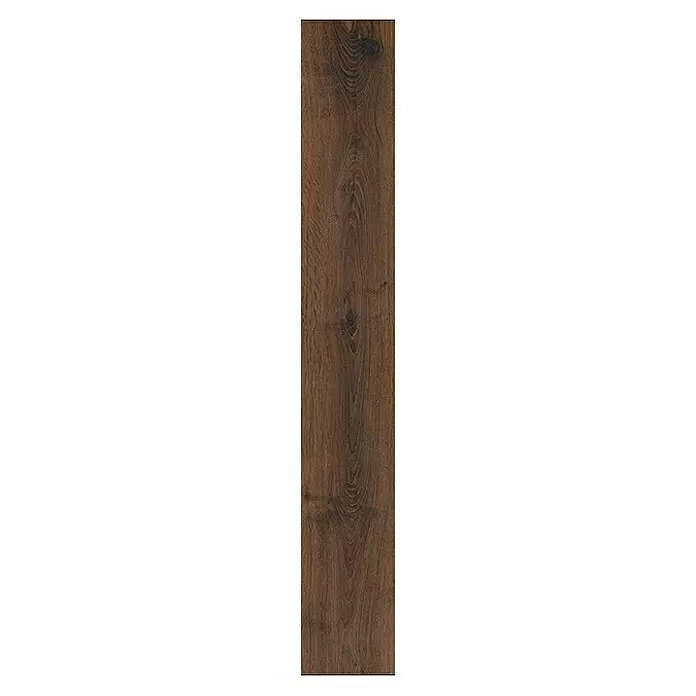 Krono Original Laminat Organic Clever - Bourbon Hills Oak, Landhausdiele, 1.288 x 195 x 6 mm - Dunkelbraune Holzdiele mit sichtbarer Maserung und natürlichen Ästen, geeignet für Böden oder Wandverkleidungen.