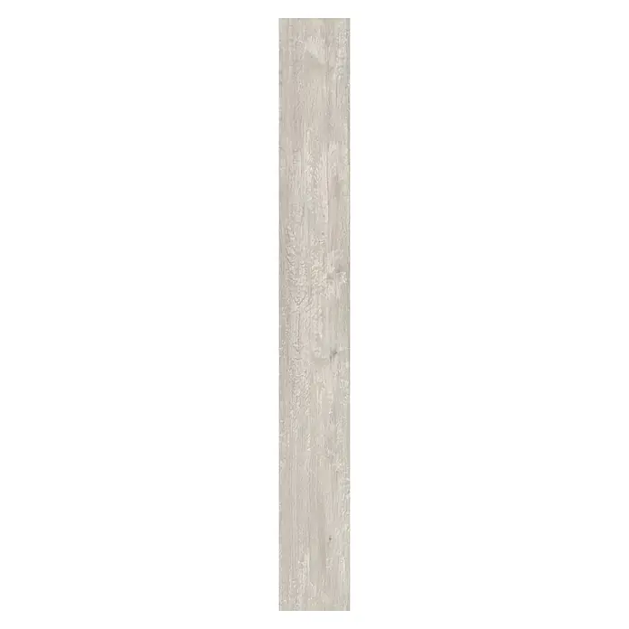 LOGOCLIC Laminado Hidro Roble Titanio 48H Resistente al Agua - 1.200 x 196 x 10 mm, Roble Titanio, AC5, Resistente al agua - Imagen de una sola baldosa con aspecto de madera que presenta un color gris claro y un patrón de grano distintivo.
