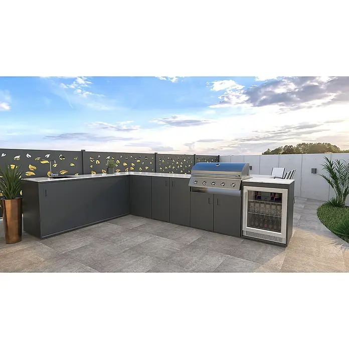 Bellano Living Outdoorküchen-Modul Basisschrank - Anthrazit, B x T x H: 90 x 63,4 x 93,5 cm - Outdoor-Küche mit Grill, Spüle, Kühlschrank und viel Stauraum. Ideal für sommerliche Grillabende im Freien. Praktisch, stilvoll und modern.