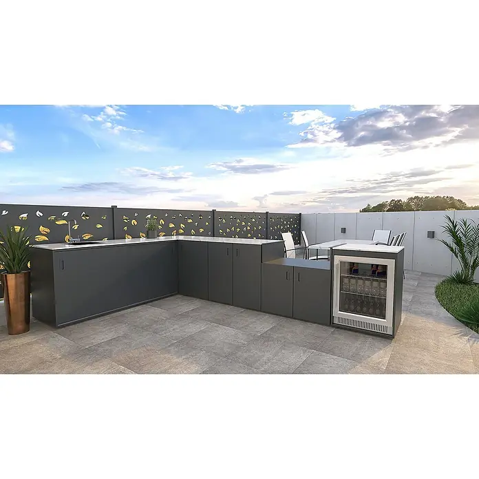 Bellano Living Outdoorküchen-Modul Doppelschrank - Anthrazit, B x T x H: 126,8 x 63,4 x 93,5 cm - Elegante Outdoor-Küche mit grauen Schränken, Arbeitsplatte und Getränkekühler. Stilvolles Design für den Garten oder die Terrasse.