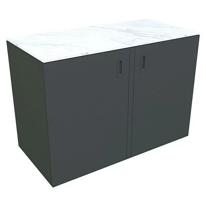 Bellano Living Outdoorküchen-Modul Doppelschrank - Anthrazit, B x T x H: 126,8 x 63,4 x 93,5 cm - Dunkelgrauer zweitüriger Schrank mit integrierten Griffen und weißer Marmorplatte.