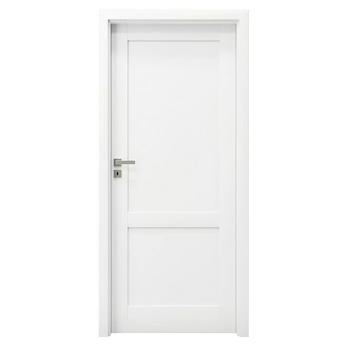 Invado Zimmertür BN1 - 735 x 1.985 mm, DIN Anschlag: Links, Verkehrsweiß matt - Moderne weiße Innentür mit silbernem Griff und Schlüsselloch.