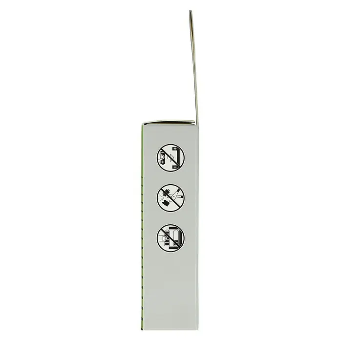 BAUHAUS Akku-Batterien USB-C - Micro AAA, Li-Ionen, 4 Stk. - Darstellung der Warnhinweise auf einer grauen Produktverpackung, die vor falschem Einlegen der Batterie und dem Zerschneiden der Batterie warnt.