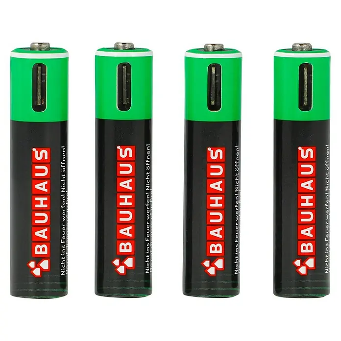 BAUHAUS Akku-Batterien USB-C - Micro AAA, Li-Ionen, 4 Stk. - Vier AAA-Batterien der Marke Bauhaus, ideal für diverse Geräte.