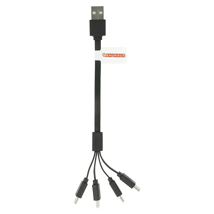 BAUHAUS USB-Ladekabel 4 x USB-C - Schwarz, Länge: 19 cm, USB A-Stecker - Mehrfach-USB-Kabel mit Bauhaus-Logo. Das praktische Ladekabel für verschiedene Geräte mit USB-Anschluss.