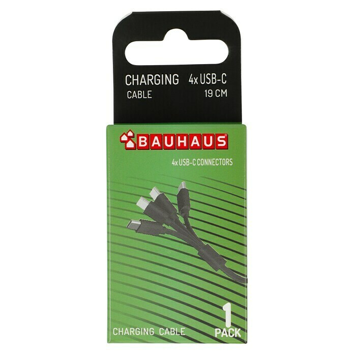 BAUHAUS USB-Ladekabel 4 x USB-C (Schwarz, Länge: 19 cm, USB A-Stecker) | BAUHAUS