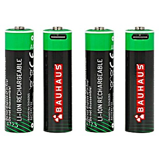 BAUHAUS Akku-Batterien USB-C (Wiederaufladbar, Mignon AA, Li-Ionen, 4 Stk.)