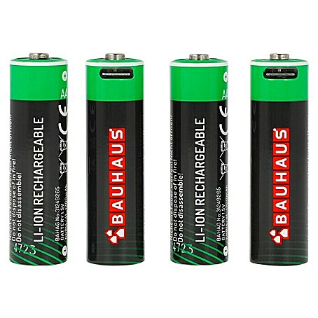BAUHAUS Akku-Batterien USB-C (Wiederaufladbar, Mignon AA, Li-Ionen, 4 Stk.)