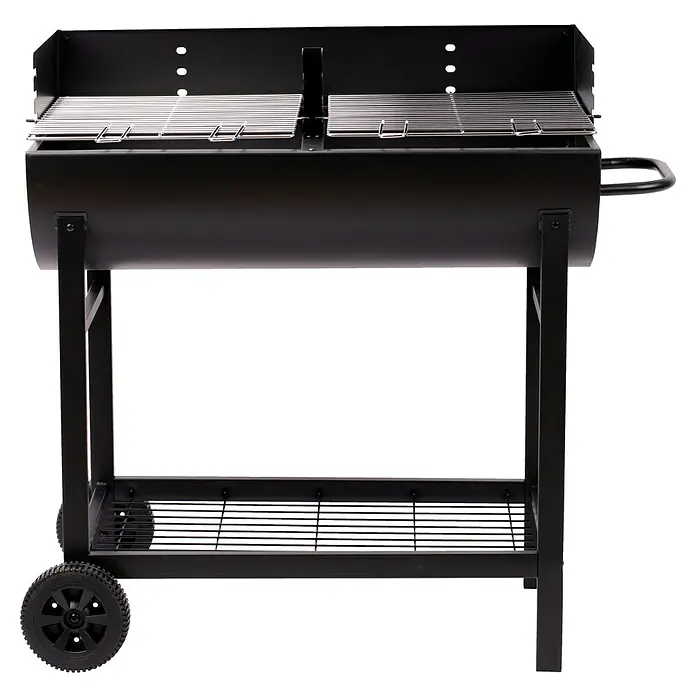 Grillstar Barbacoa de carbón Texas II - Superficie de la parrilla (An x Pr): 80 x 46 cm, Negro - Barbacoa con acabado negro, con estante y ruedas para un fácil transporte. Ideal para barbacoas al aire libre.