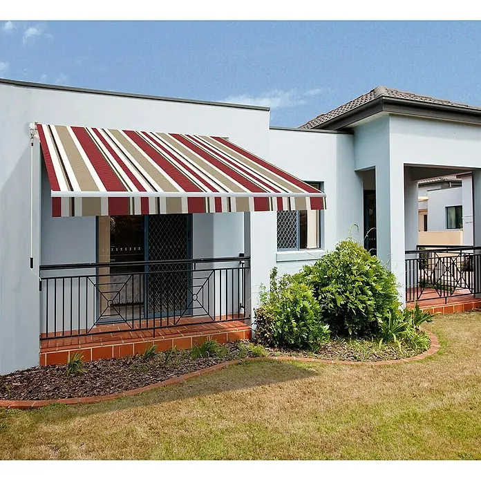 SmartSun Toldo de brazos extensibles Original Kit Poliéster - Beige/Burdeos, Ancho: 4 m, Caída: 2,5 m - Toldo con estampado de rayas rojas y beige, que proporciona sombra y mejora el aspecto de la casa. Ideal para balcones y terrazas.