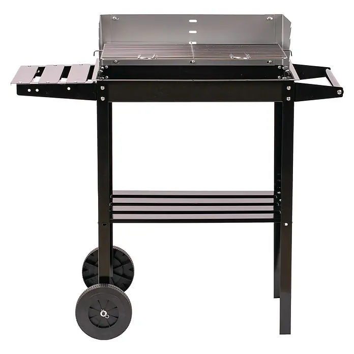 Grillstar Barbacoa de carbón Nevada - Superficie de la parrilla (An x Pr): 49 x 27 cm, Negro - Carro de parrilla con ruedas y estantes para asar cómodamente al aire libre. El carro es robusto y ofrece mucho espacio.