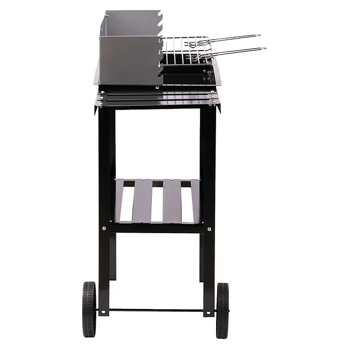 Grillstar Barbacoa de carbón Nevada - Superficie de la parrilla (An x Pr): 49 x 27 cm, Negro - Imagen de una parrilla de carbón con ruedas, con rejillas y una bandeja de carbón ajustable, perfecta para asados al aire libre.