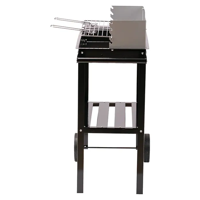 Grillstar Barbacoa de carbón Nevada - Superficie de la parrilla (An x Pr): 49 x 27 cm, Negro - Imagen de una parrilla portátil de carbón con rejilla ajustable y estante de almacenamiento. ¡Perfecta para barbacoas al aire libre!