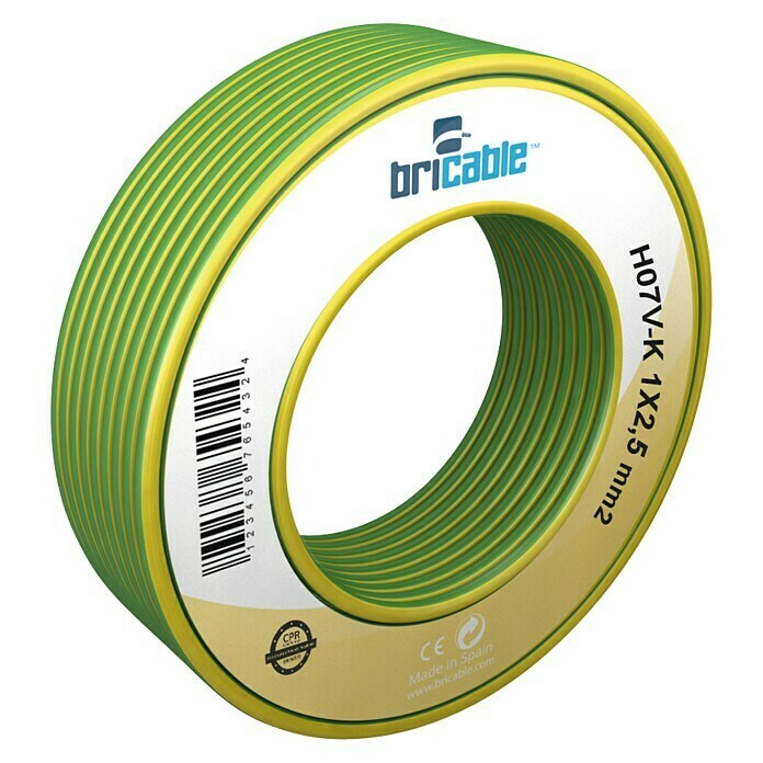 Bricable Cable unipolar tierra (H07V-K1x2,5, 5 m, Verde / amarillo)