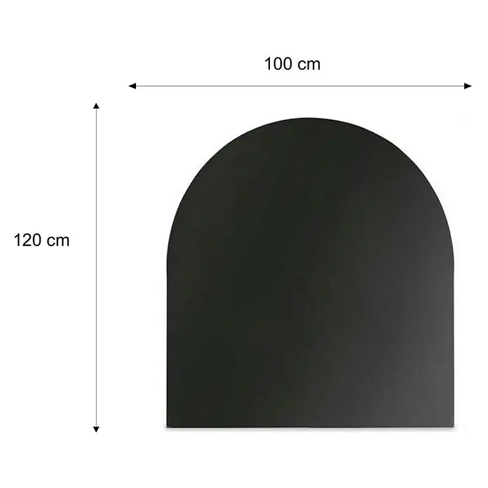 Valo Funkenschutzplatte - 120 x 100 cm, Schwarz, Stahl - Schwarze, halbrunde Tischplatte mit den Maßen 100 cm Breite und 120 cm Höhe, ideal für moderne Inneneinrichtungen.