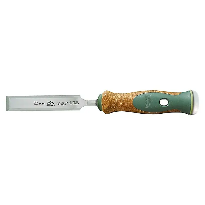 Stubai Stechbeitel 3750 - Klingenbreite: 24 mm, 25 °, 61 HRC - Ein Stechbeitel der Marke Stubai, Modell "Kork", mit einer Breite von 22 mm und einem ergonomischen Griff für präzise Holzarbeiten.