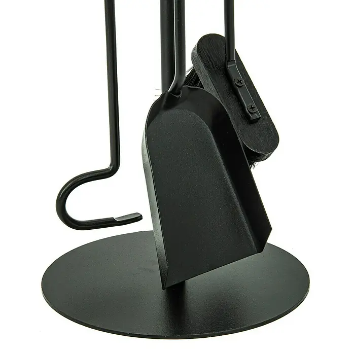 Valo Kamingarnitur Bergen - 21 x 21 x 62,2 cm, Schwarz - Kamingarnitur: Elegantes Kaminbesteck mit Schaufel, Besen und Schürhaken auf einem runden Ständer, ideal für die Kaminpflege.