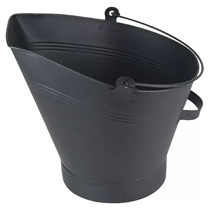 Valo Pelletbehälter - 21,3 x 37 x 32,5 cm, Schwarz - Schwarzer konischer Kohleeimer aus Metall mit Ausgießer und Henkel.