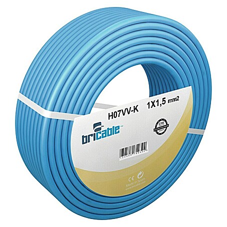 Bricable Cable unipolar neutro (H07V-K, Número de cables: 1, 25 m, Azul, 1,5 mm²)