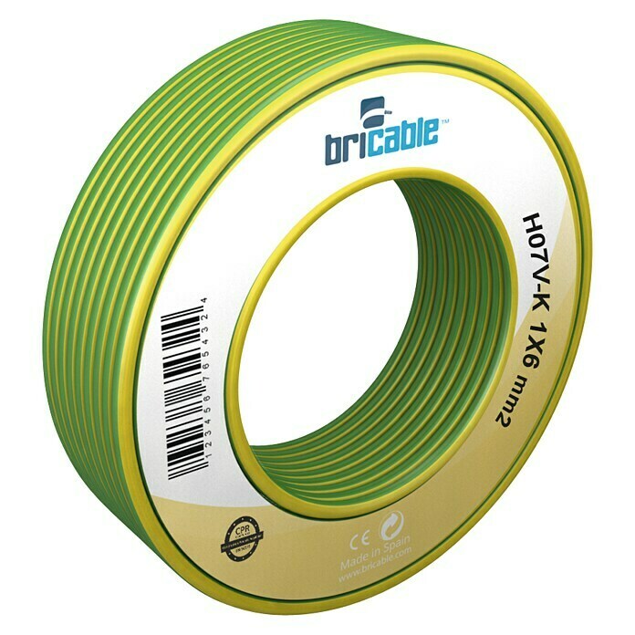 Bricable Cable unipolar tierra (H07V-K1x6, 10 m, Verde / amarillo)