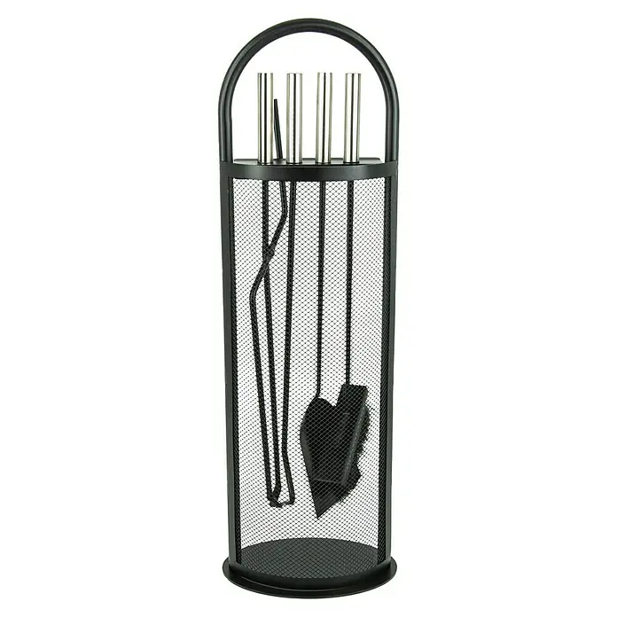 Valo Kaminbesteck Kopenhagen - 4 -tlg., Schwarz, 66,5 cm - Ein elegantes Kaminbesteck aus schwarzem Metall mit silbernen Griffen, das Funktionalität und Stil vereint.