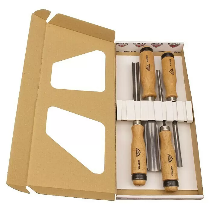 Stubai Hohlbeitel Satz - 4 -tlg. - Schnitzbeitel-Set mit Holzgriffen in Kartonverpackung.