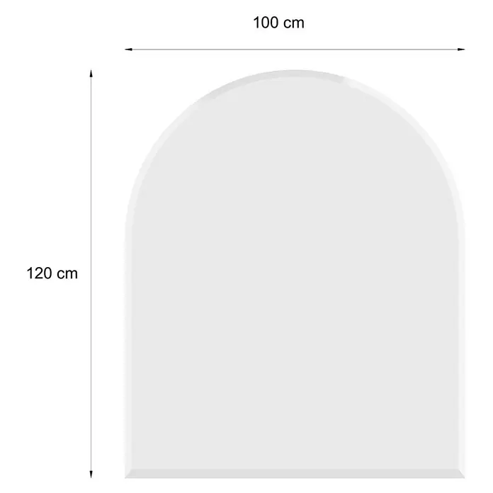 Valo Glasbodenplatte - 120 x 100 cm - Produktabbildung eines stilvollen Spiegels mit abgerundeten Kanten und den Maßen 100 cm x 120 cm.