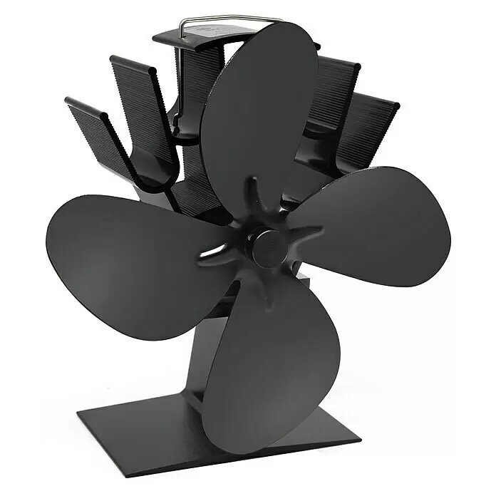 Valo Ofenventilator - Stromlos, Stehend auf dem Ofen - Schwarzer, wärmebetriebener Ofenventilator mit mehreren Flügeln und Lamellen zur effizienten Warmluftzirkulation.