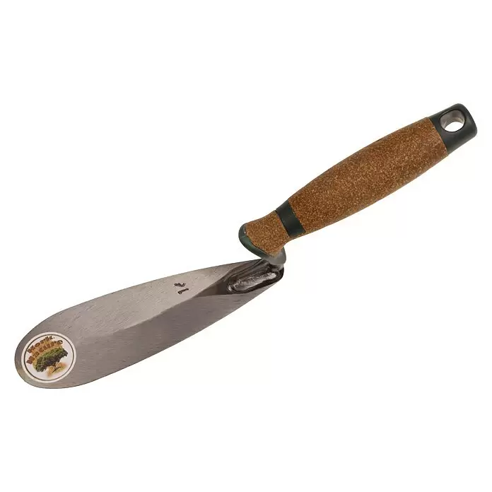 Stubai Katzenzunge Profi - 160 mm - Ergonomische Maurerkelle mit braunem Griff und silberner Metallklinge, versehen mit grünen Akzenten und einem 'Work Nature'-Logo.