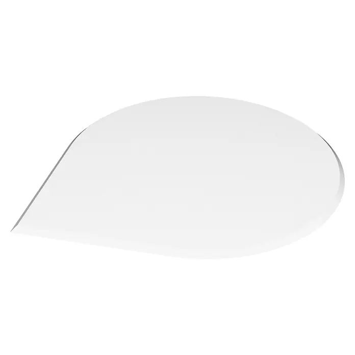 Valo Glasbodenplatte Tropfenförmig - 110 x 110 cm - Eine weiße Sprechblase mit sanften Schatten auf einem schwarzen Hintergrund, ideal für Beschriftungen und Dialoge.
