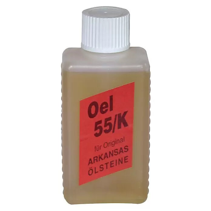 Stubai Spezialöl - Passend für: Schleifarbeiten - Kleine, durchsichtige Flasche Schärföl für Arkansas-Ölsteine, mit weißem gerippten Verschluss und rotem Etikett.