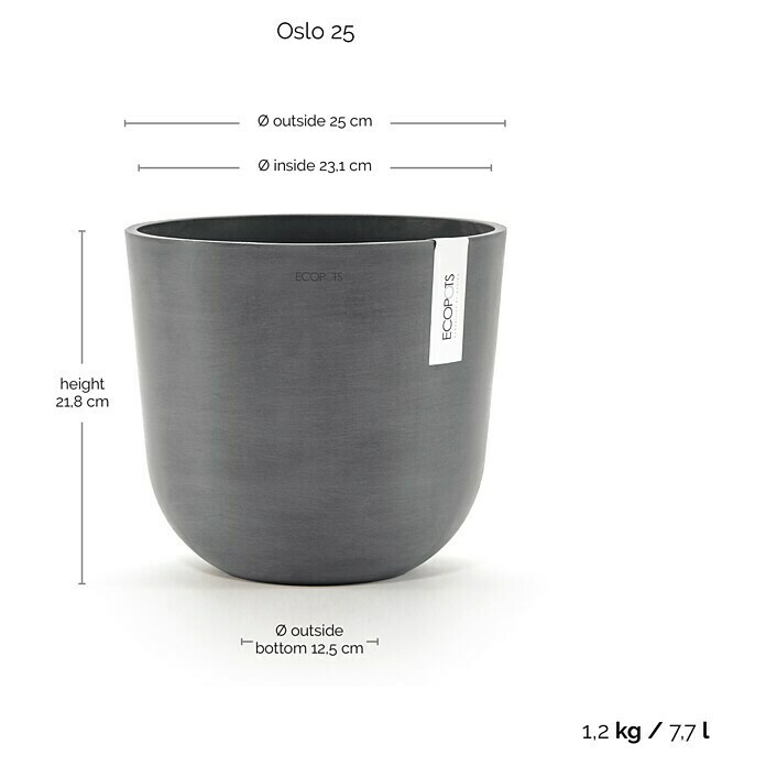 Ecopots Oslo Pflanztopf (Außenmaß (Ø x H): 25 x 21,8 cm, Kunststoff, Grau) | BAUHAUS