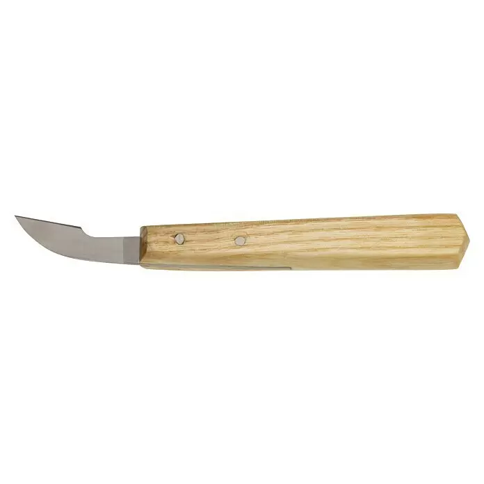 Stubai Schnitzmesser - Form Schneide: Gebogen - Schnitzmesser mit gekrümmter Metallklinge und hellem Holzgriff.