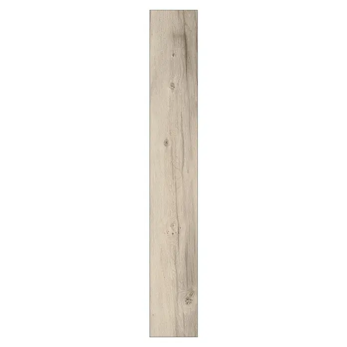 Krono Original Laminat Organic Flex - Lunar Range Oak, Landhausdiele, 1.288 x 189 x 7 mm - Nahaufnahme einer einzelnen Diele aus hellem Holz mit Astlöchern, ideal für Bodenbeläge. Die natürliche Maserung verleiht Wärme und Charakter.