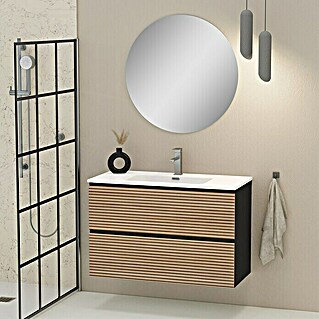 Mueble de lavabo Osaka (L x An x Al: 46 x 100 x 64 cm, Negro/Nogal, Efecto madera)