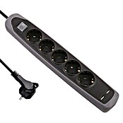 Electraline Base de enchufe múltiple con USB Gummy (5, Negro/Gris, Longitud del cable: 2 m)