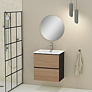 Mueble de lavabo Osaka (L x An x Al: 46 x 60 x 64 cm, Negro/Nogal, Efecto madera)