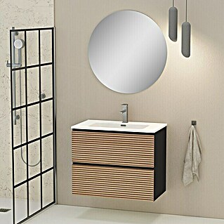 Mueble de lavabo Osaka (L x An x Al: 46 x 80 x 64 cm, Negro/Nogal, Efecto madera)