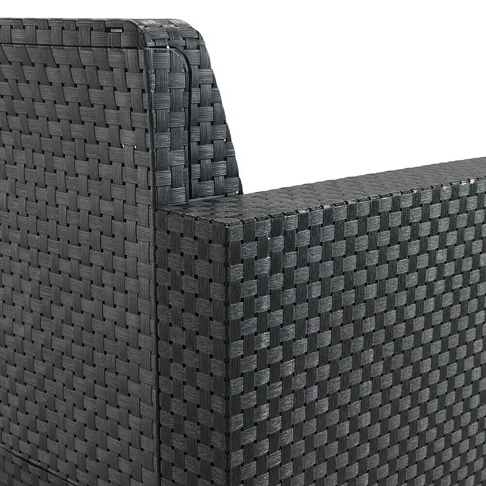 Shaf Conjunto de muebles Evo - 4 pzs., Polipropileno, Antracita - Primer plano de una silla de ratán negra que muestra la textura tejida, destacando la artesanía y el diseño del mueble.