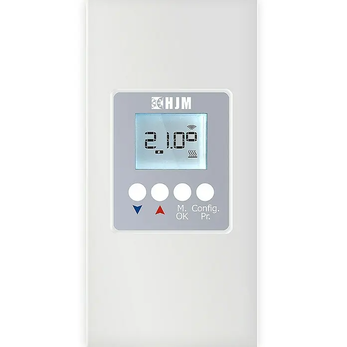 HJM Emisor térmico Vertical Ixora - 1.000 W, Blanco, 25,5 x 10 x 150 cm, Cerámico - Control de calefacción HJM con pantalla digital y elementos de control para una fácil regulación de la temperatura.