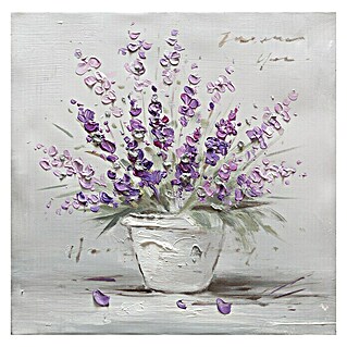 Cuadro pintado a mano Dipinto Flower vase and lilacs (Florero y lilas, An x Al: 30 x 30 cm)