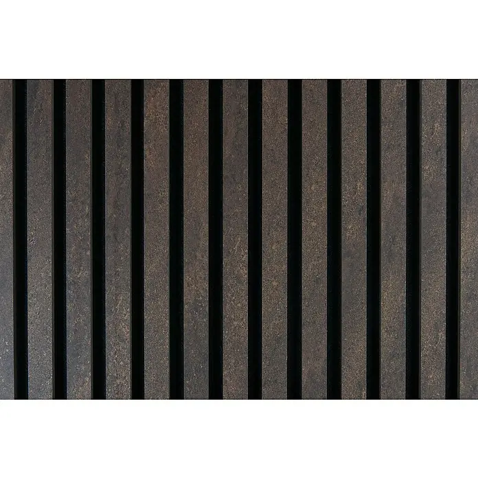 FibroTech Akustikpaneel Stone - Rusty Stone, L x B x S: 2.440 x 520 x 18 mm - Elegante Wandpaneele mit vertikalen Lamellen in dunklem Braun, die eine moderne und stilvolle Textur erzeugen. Perfekt für Akzentwände!