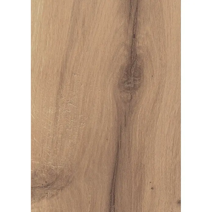 Krono Original Laminat Comfort Silent Cork - Wild West Oak, Landhausdiele, 1.288 x 195 x 8 mm - Helle Holzmaserung in Naturholzfarbe mit vertikalen Linien und sichtbaren Ästen.