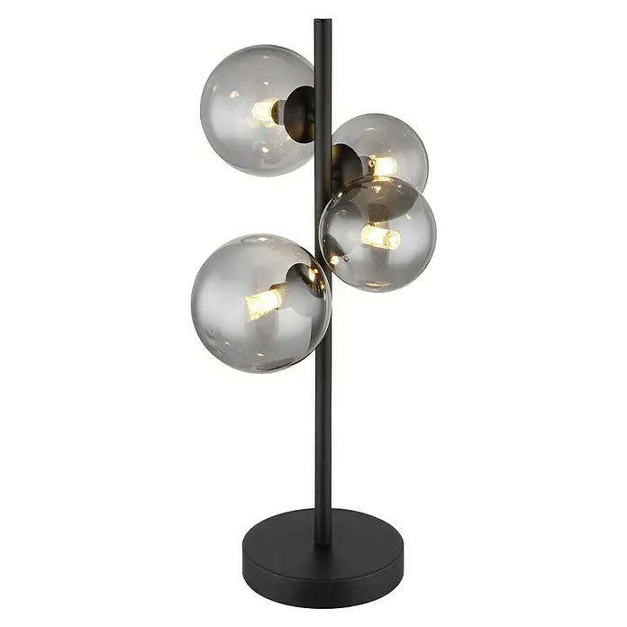 Globo Lámpara de sobremesa Riha - L x An x Al: 270 x 230 x 510 mm, G9 - Elegante lámpara de mesa con base negra y cuatro pantallas esféricas. La lámpara proporciona una luz agradable.