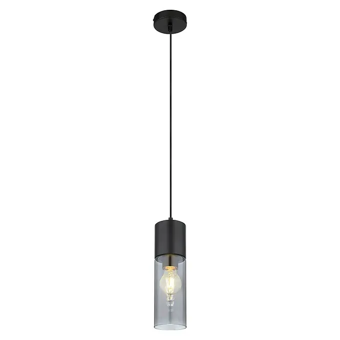 Globo Lámpara colgante Annika - 25 W, Ø x Al: 10 x 150 cm, Negro, E27 - Elegante lámpara colgante negra con vidrio transparente y una bombilla decorativa, que proporciona una luz cálida.