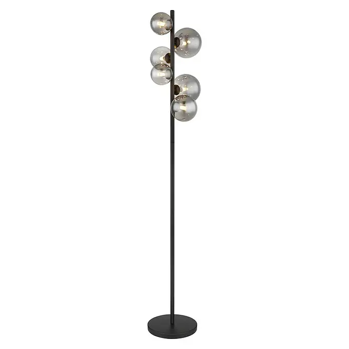 Globo Riha LED-Stehleuchte - 3,5 W, Höhe: 155 cm, Warmweiß - Eine moderne Stehlampe mit mehreren Glaskugeln und einem schlanken, schwarzen Standfuß, die ein stimmungsvolles Licht verbreitet.
